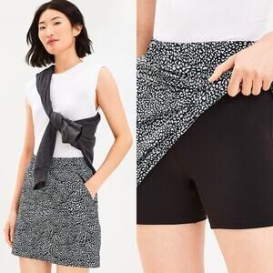 Lou & Grey Cheetah Print Wanderweave Zip Pocket Skort Skirt Black/White Size L